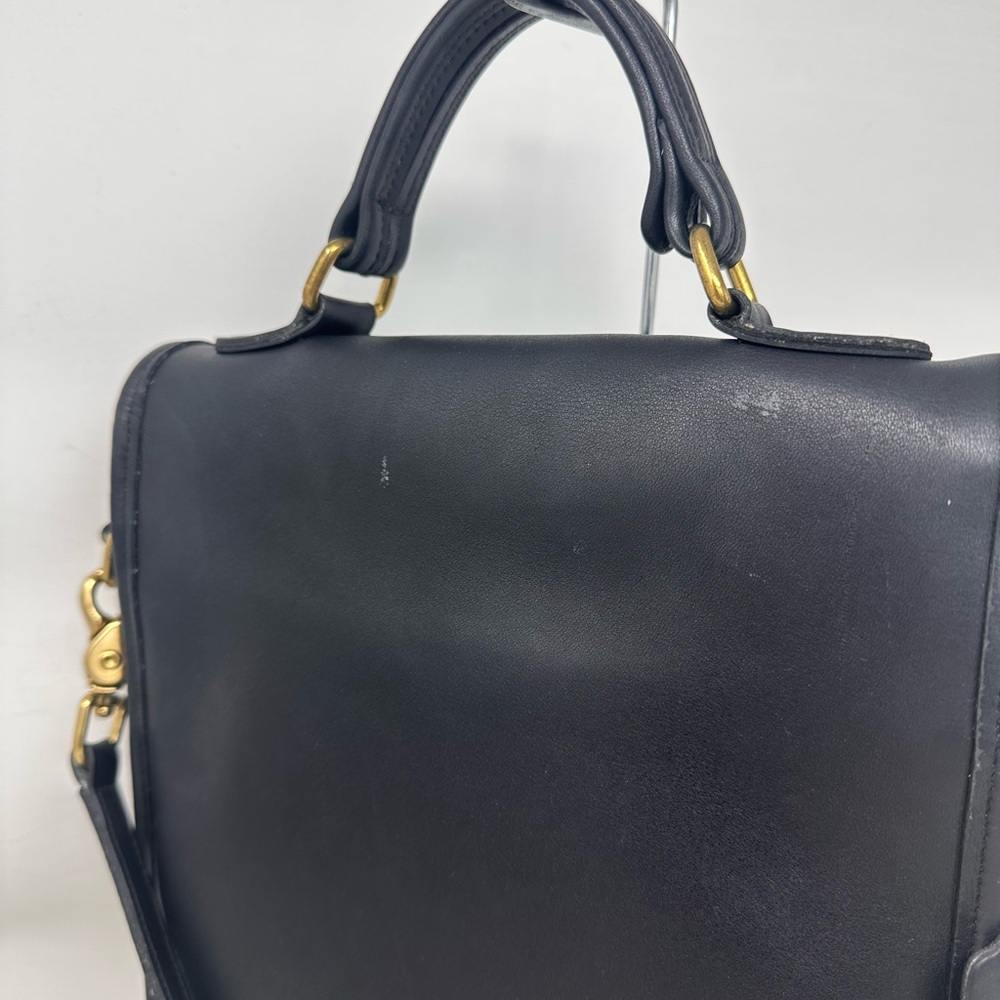 Vintage Coach Station Bag Black Leather Top-Handle Crossbody with Gold Hardware - Picture 4 of 7